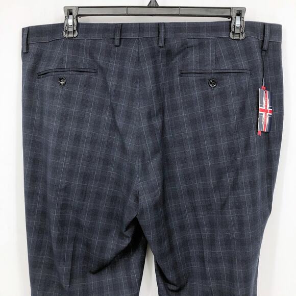SOUL OF LONDON Mens Dress Pants 42R Navy Blue Glen Plaid Flat Front NWT - Picture 6 of 10